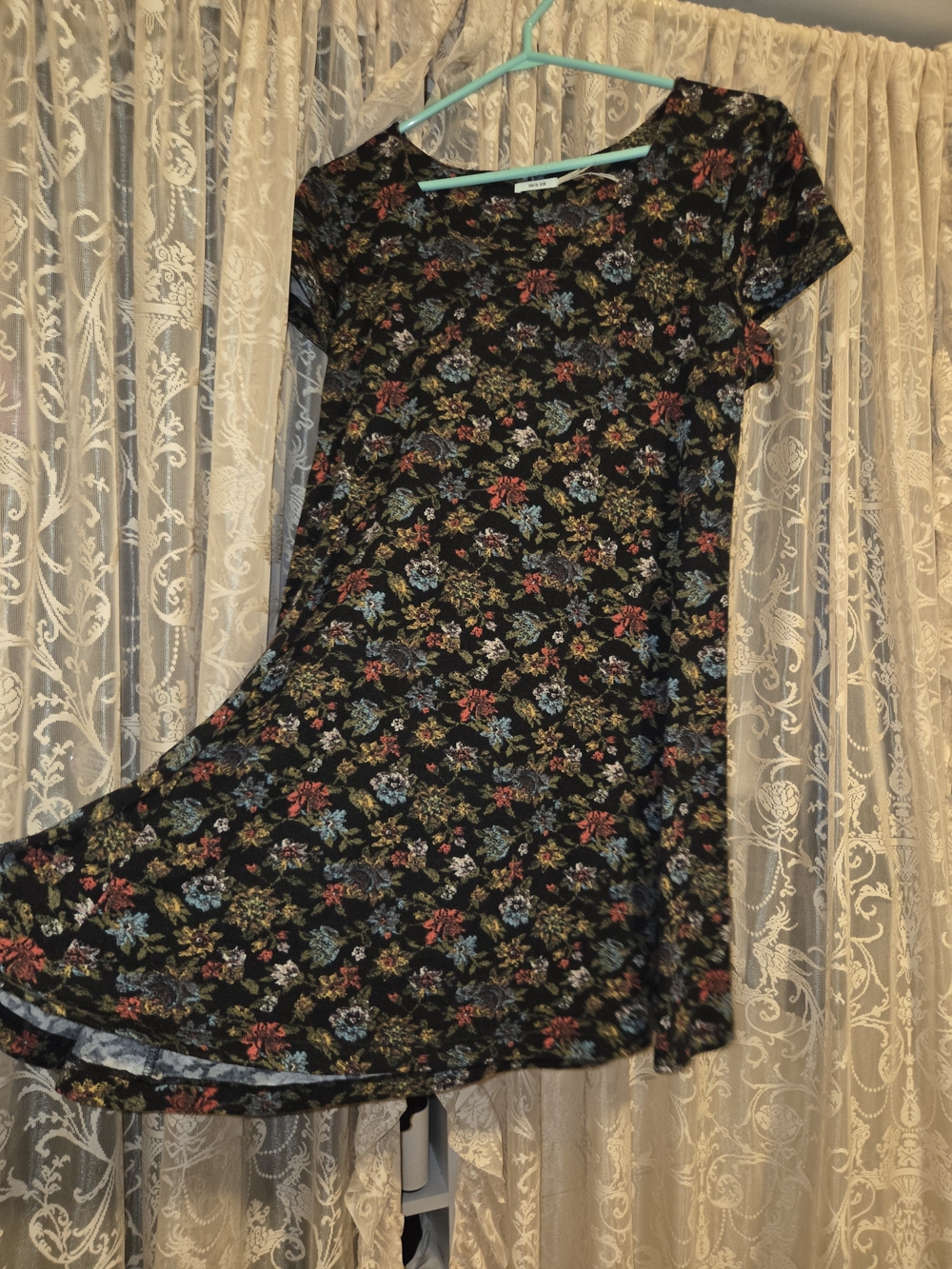 Urban Outfitters Black Floral Mini Dress with Red, Blue & Green Accents